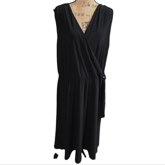 Tahari Surplice Faux Wrap Black Midi Dress Plus Size 3X New! - Picture 1 of 7